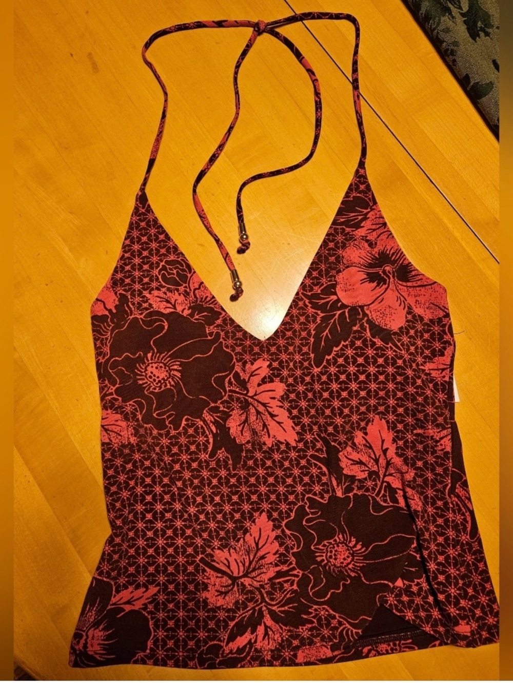 Abercrombie & Fitch Red Floral Halter Tank Top